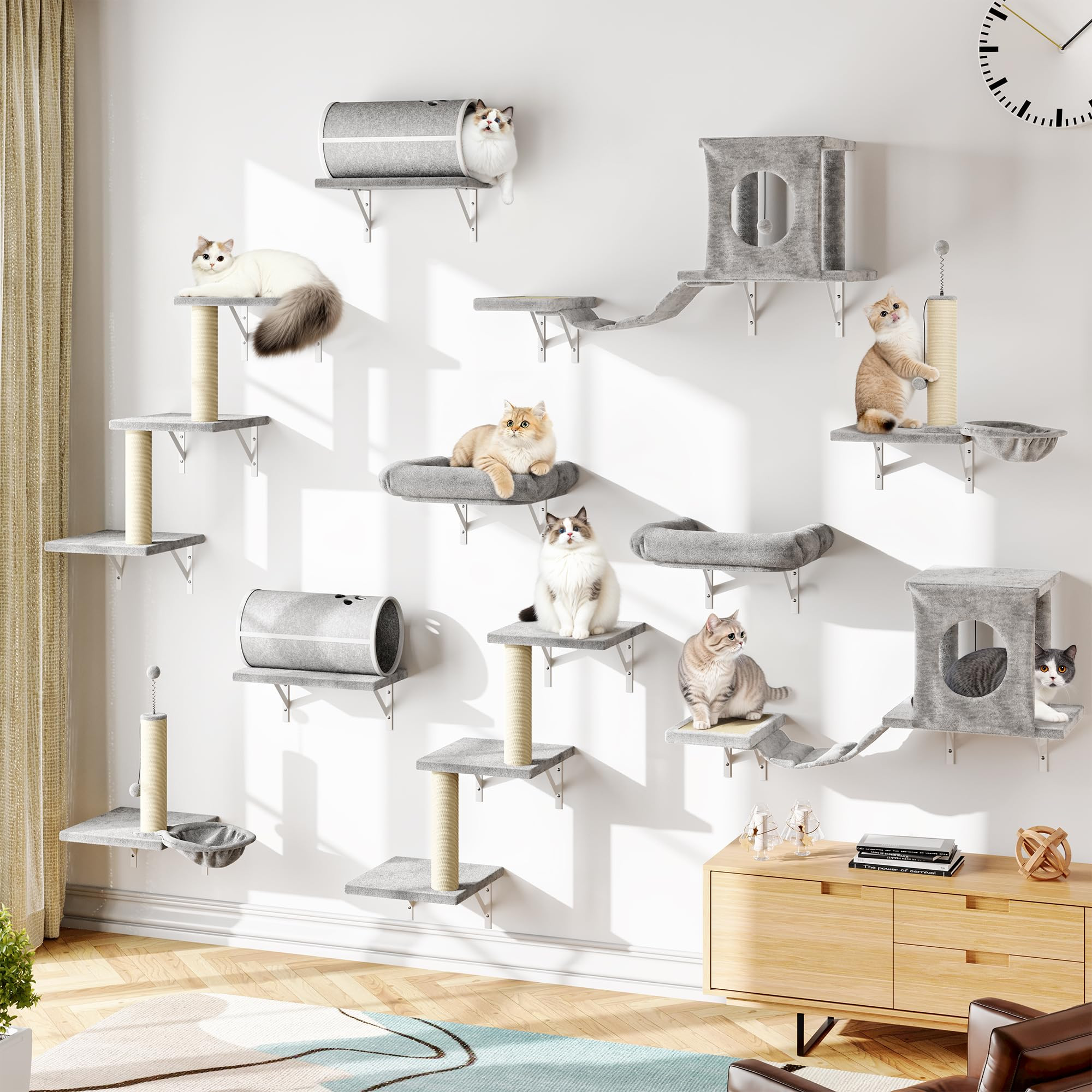 NUNU LAB 14-in-1 Cat Wall Shelves Set, Wall-Mounted Cat Climber with Bridge, Tunnel, House, Scrat... | Amazon (US)