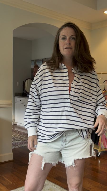New favorite oversized polo
Half button down stripes sweatshirt for the beach and cool summer nights. On sale now!

#LTKSeasonal #LTKFindsUnder50 #LTKSwim