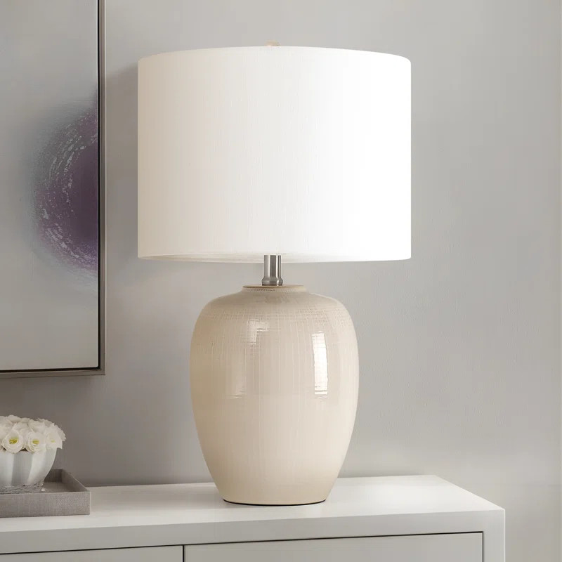 3-way White Ceramic Table Lamp With Drum Shade | Wayfair North America