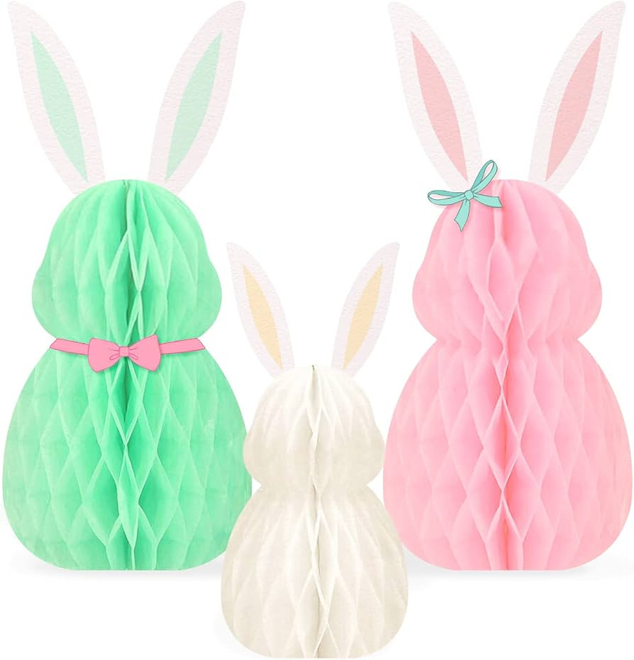 NICROLANDEE Easter Decorations - 3Pcs Mini Easter Bunny Family Honeycomb DIY Table Centerpiece Se... | Amazon (US)