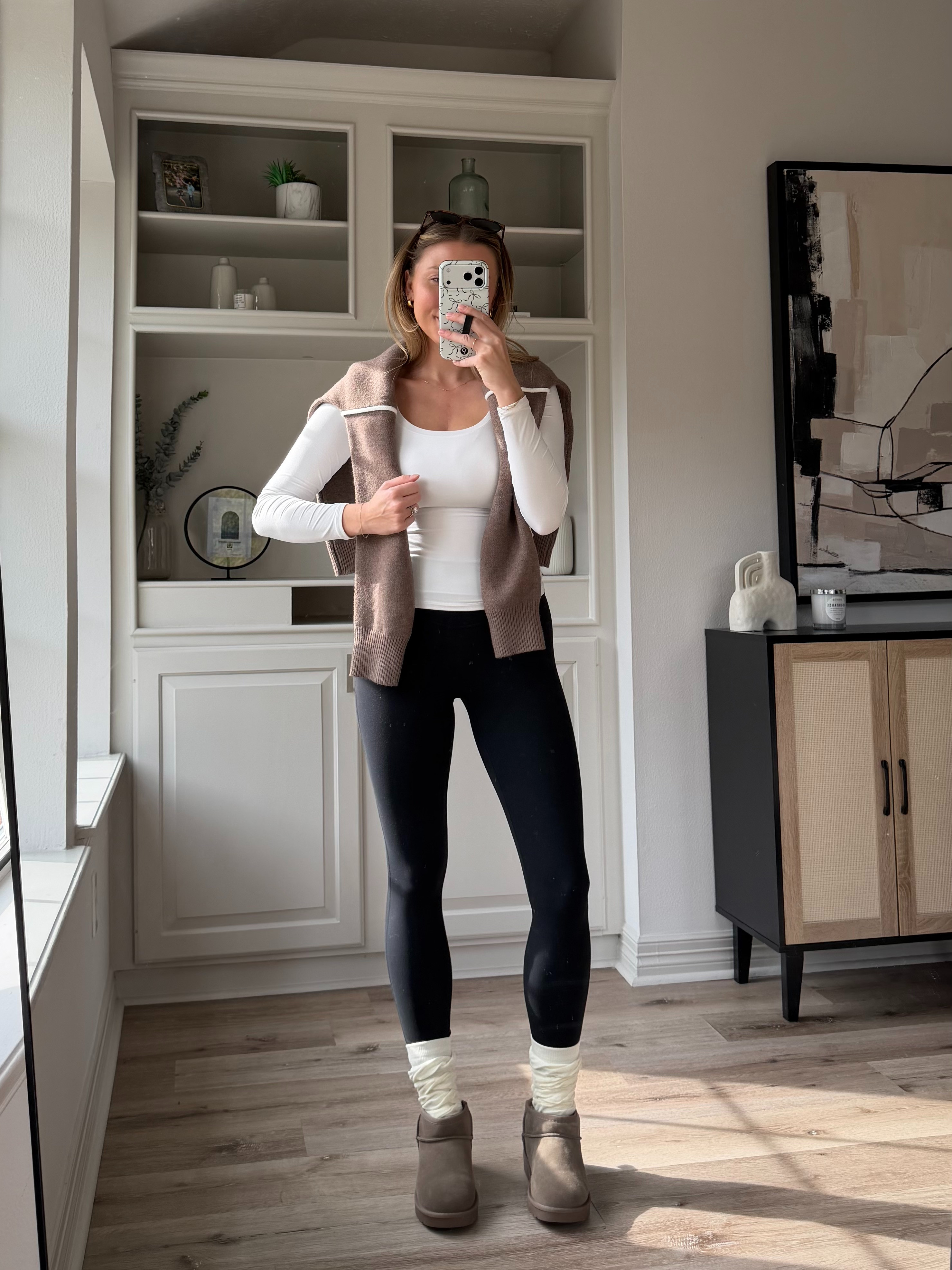 Cutest casual winter outfit, perfect to throw on to run errands and look cute! Wearing S in long sleeve, M in sweatshirt + S in leggings. 

 #LTKootd #LTKActive #LTKFindsUnder50