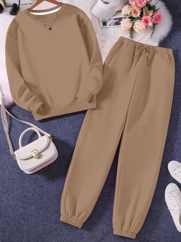 INAWLY Women's Solid Color Thermal Lined Casual Set Fall Cloth For Women | SHEIN