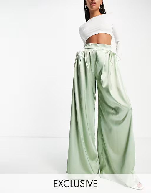 ASYOU satin wide leg pants in mint | ASOS (Global)