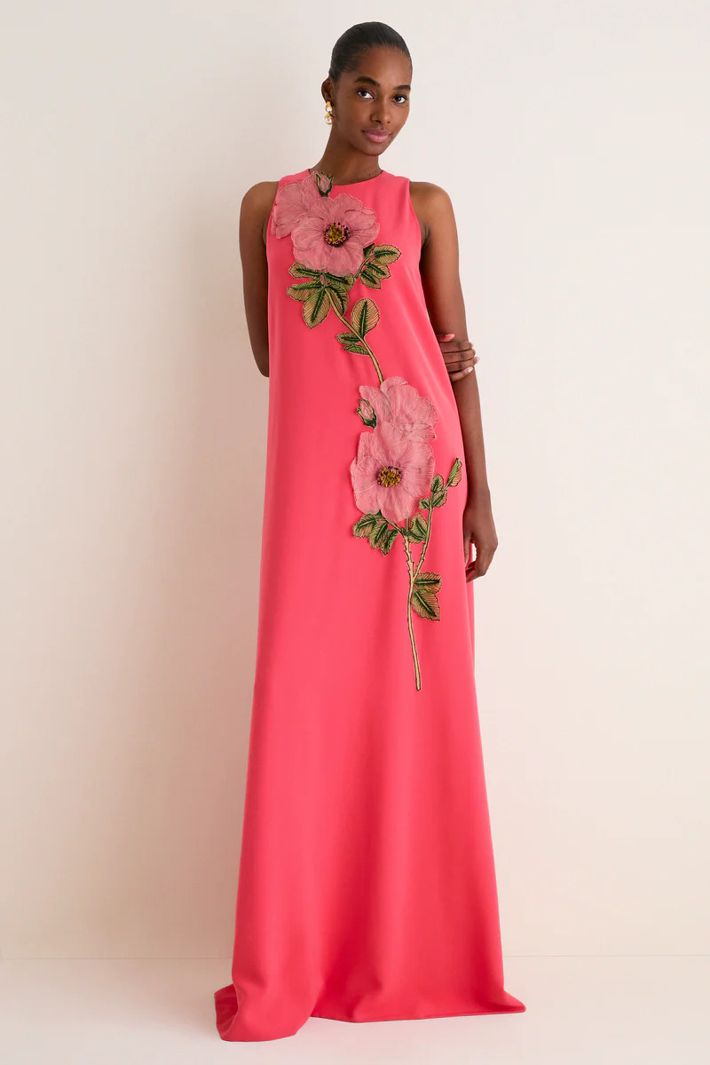 Watermelon Peony Embroidered Crepe Francie Gown | Tuckernuck (US)