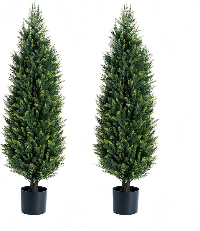 Artificial Cedar Topiary Trees, Set of 2 Lifelike Faux Pruned Cypress with Heavy-Duty Planters ... | Amazon (US)