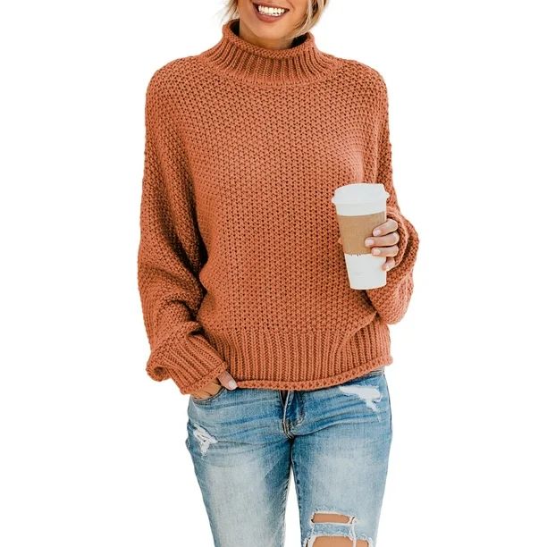 Dokotoo Womens Casual Solid Color Long Sleeve Turtleneck Chunky Knit Pullover Sweater Jumper Tops... | Walmart (US)