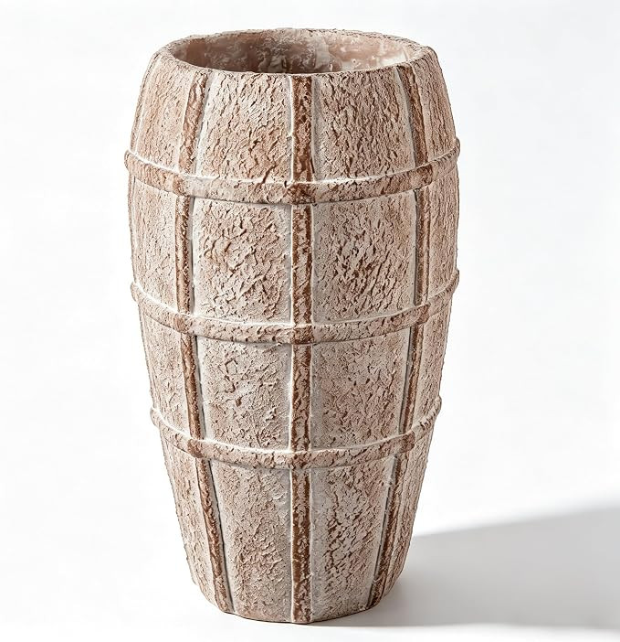 Briful Rustic Terracotta Flower Vase for Home Decor 12" Brown Farmhouse Textured Barrel-Style Cer... | Amazon (US)