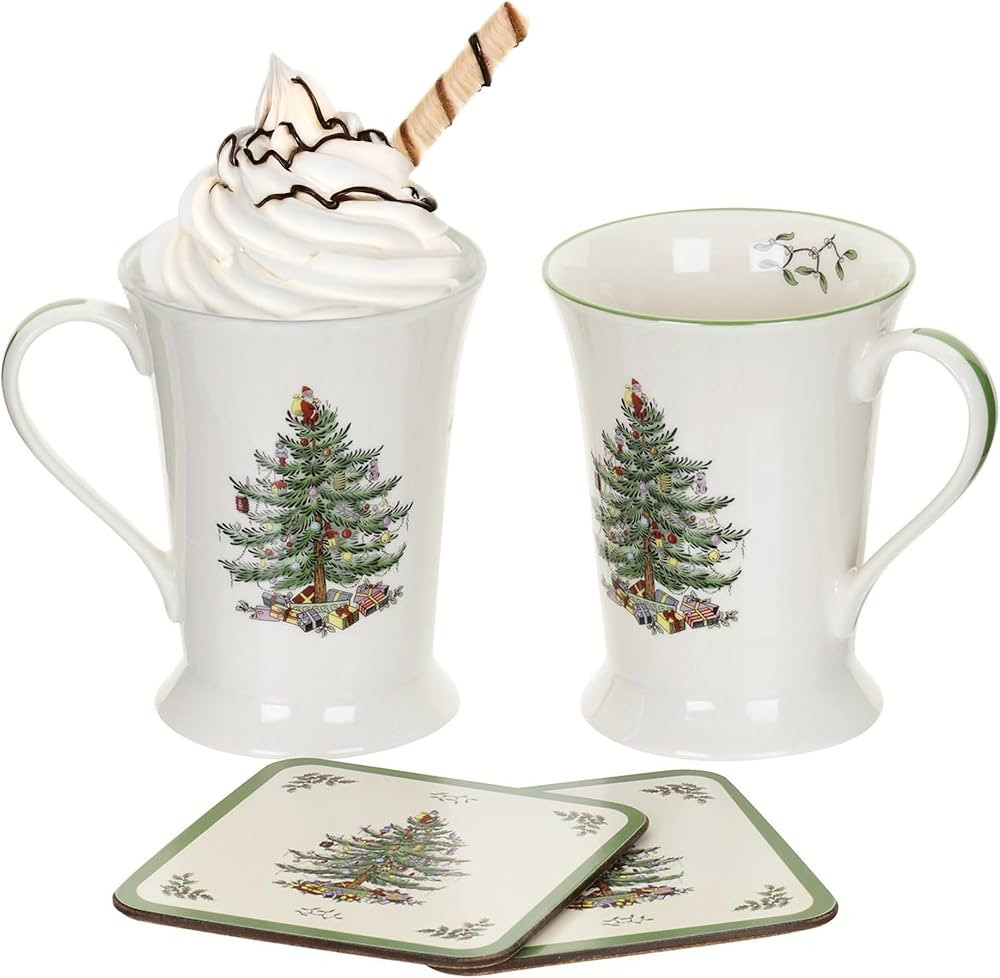 Pimpernel Christmas Tree 10 oz Mug & Coaster Set (4-Piece) -Unique Mug with Coaster for Tea, Coff... | Amazon (US)