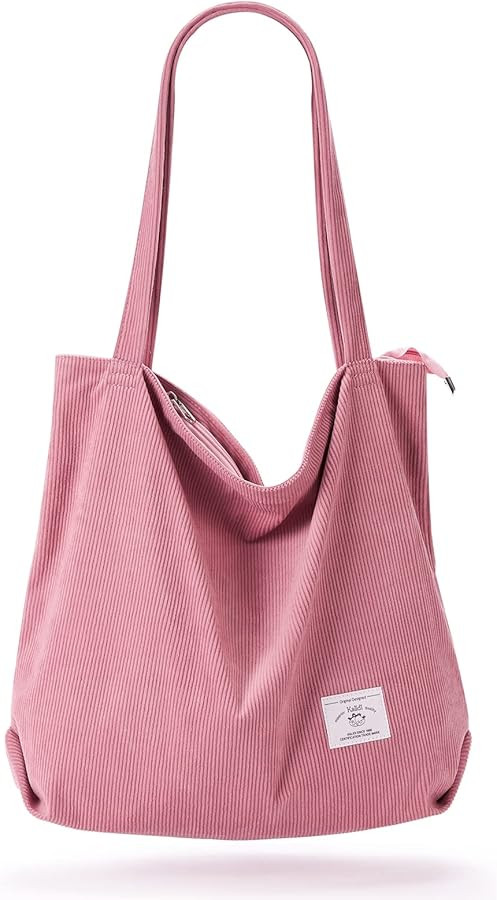 KALIDI Women Corduroy Tote Bag Zipper Casual Tote's Handbag Big Capacity Shoulder Bag with Pocket... | Amazon (US)