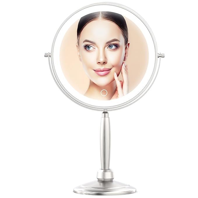 9" Lighted Makeup Mirror with 3 Color Dimmable Lighting, 1X/10X Magnifying Mirror with Light, Fre... | Amazon (US)