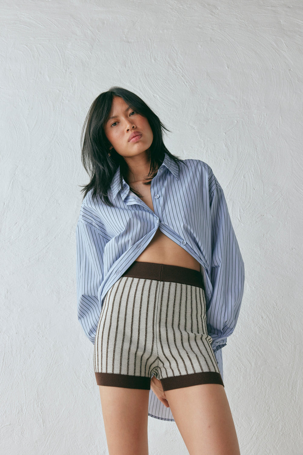 Ploy Knit Shorts Brown Stripe | VRG Grl