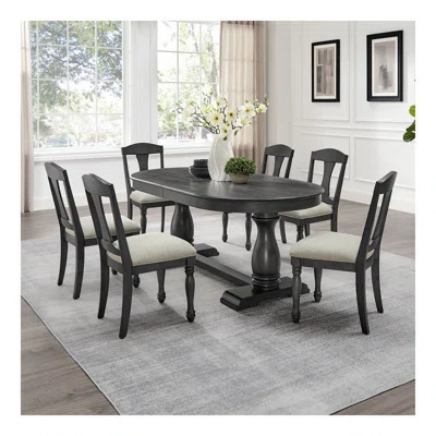 (1 Table+6 Chairs)Mid Century 94.06 Inch Extendable 7 PCS Wooden Dining Table Set for 6 Persons,Curved Dining Table,Modern Large Kitchen Table and Uph | Wayfair North America