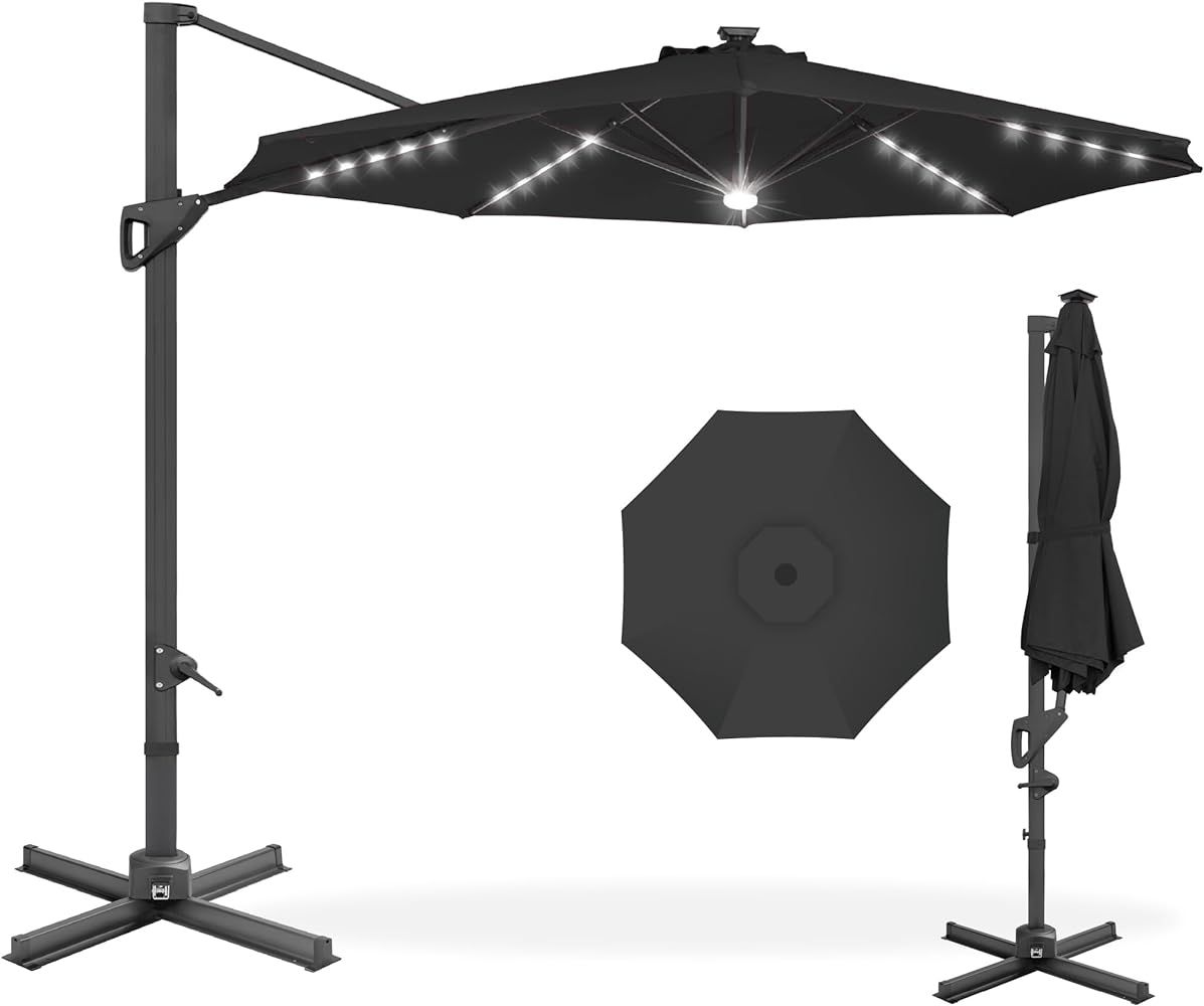 Best Choice Products 10ft Solar LED Cantilever Patio Umbrella, 360-Degree Rotation Hanging Offset... | Amazon (US)
