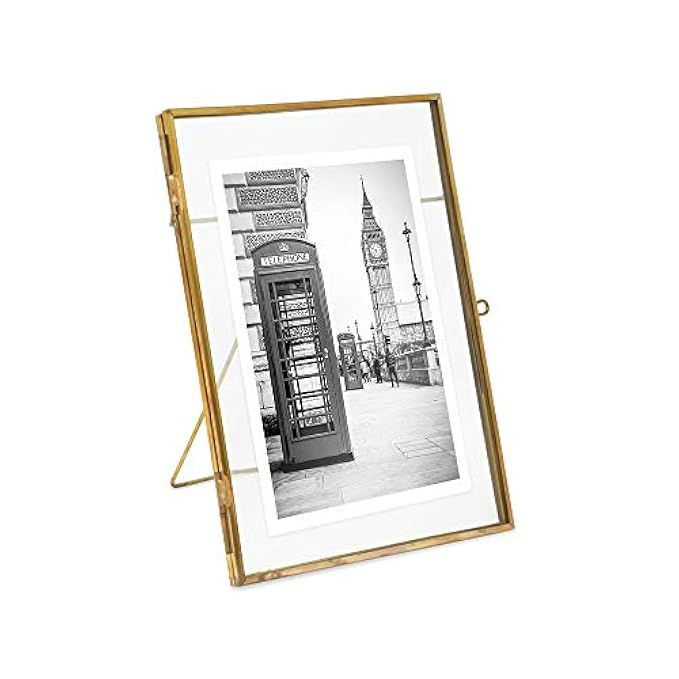 Isaac Jacobs 5x7, Antique Gold, Vintage Style Brass and Glass, Metal Floating Desk Photo Frame (Vert | Amazon (US)