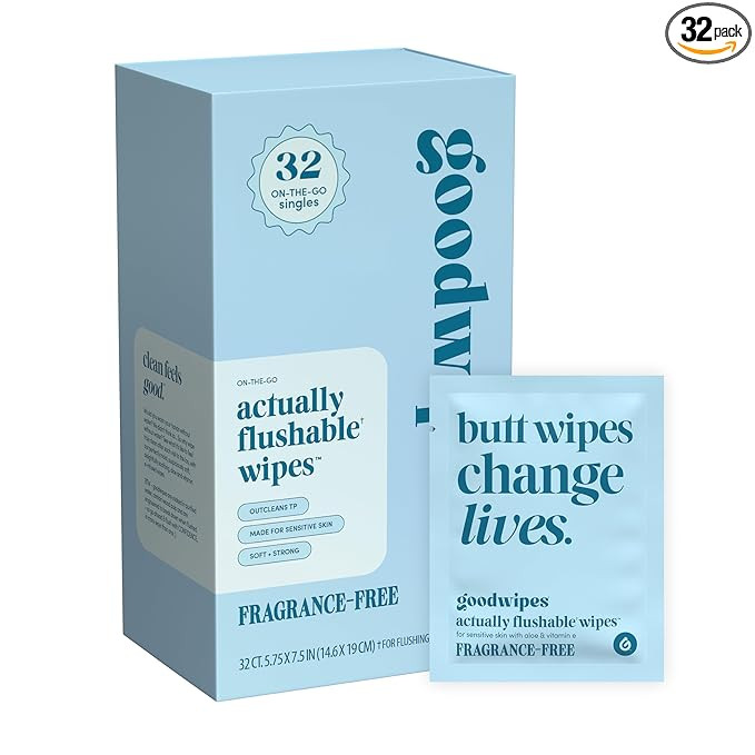 goodwipes Flushable Wipes - Unscented, 32 Single Wipes (Pack of 1) | Septic Safe, Extra Large, Ad... | Amazon (US)