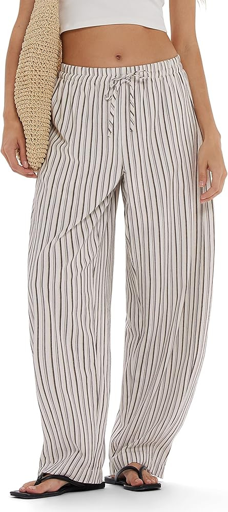 MOOSLOVER Women Linen Lightweight Barrel Pants Drawstring Comfort Casual Lounge Pants Baggy Loose... | Amazon (US)