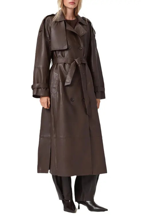 AllSaints Reed Leather Trench in Bitter Brown at Nordstrom, Size X-Small | Nordstrom