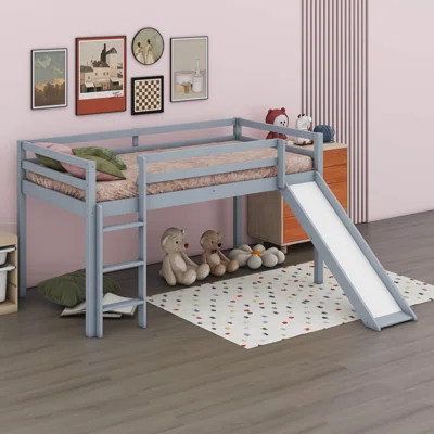 Low Loft Bed With Slide, Loft Bed Twin Size, Slide Bed With Ladder | Wayfair North America