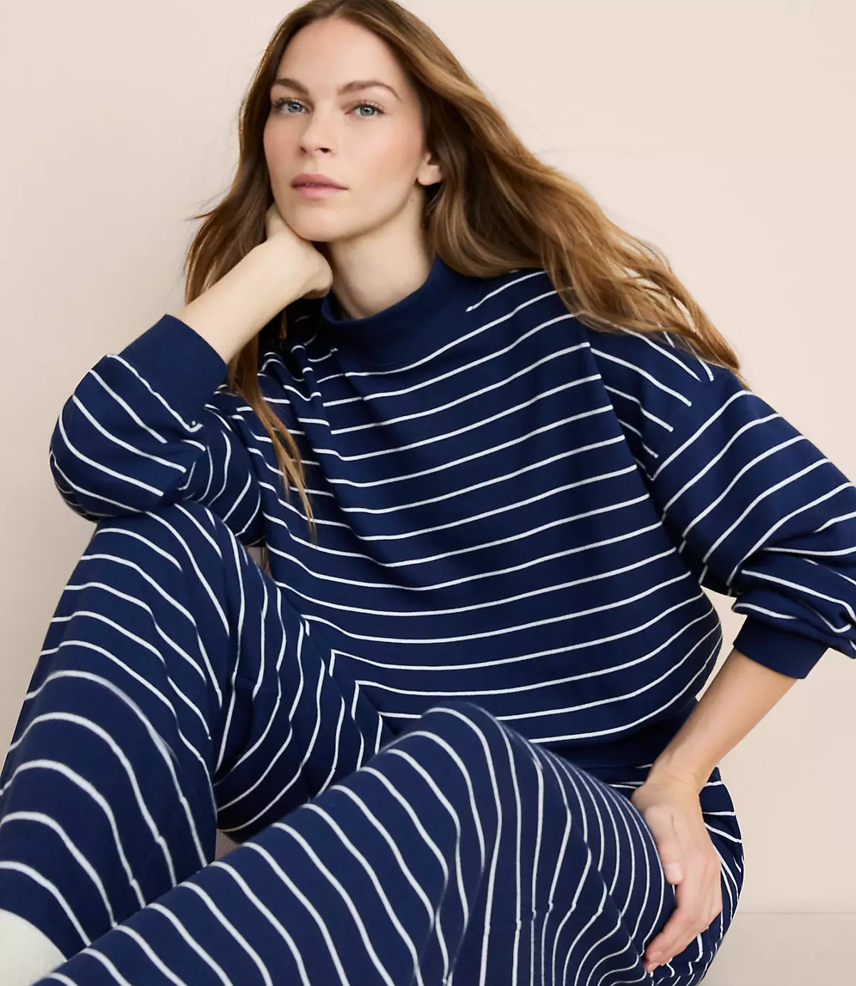 Lou & Grey Striped Cozy Cotton Mock Neck Sweatshirt | LOFT