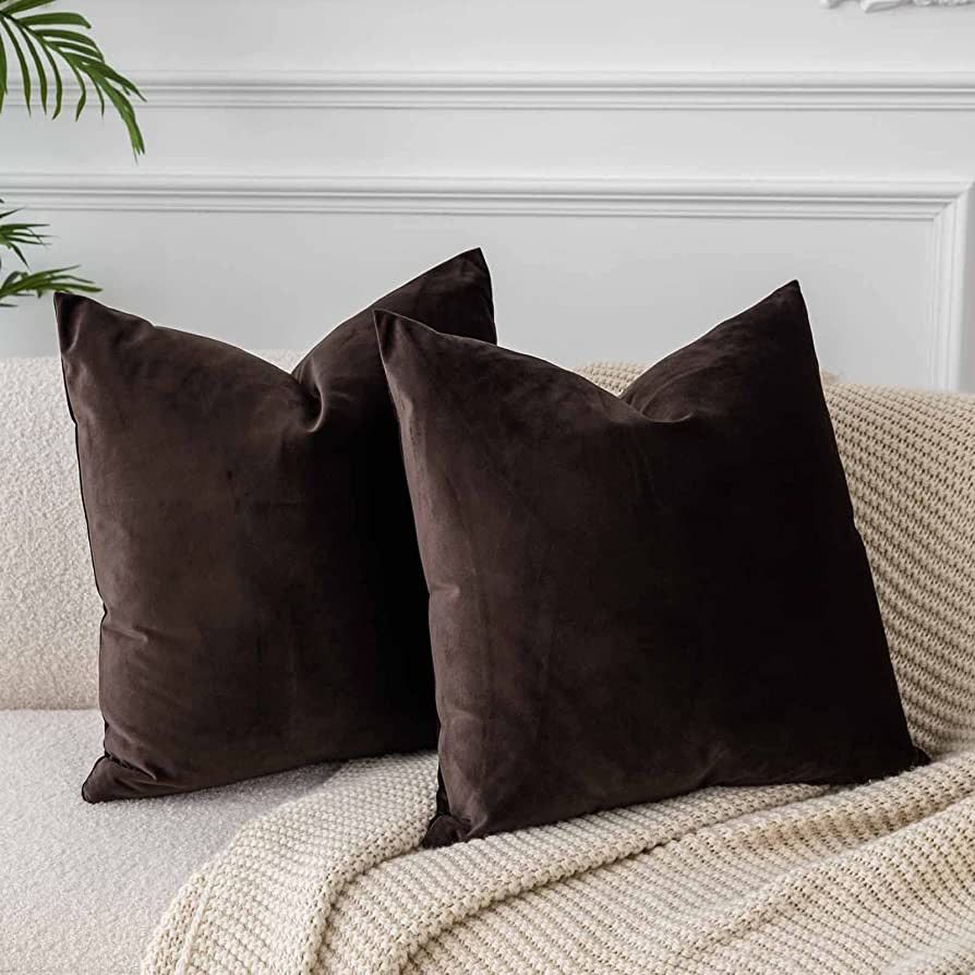 JUSPURBET Coffee Velvet Throw Pillow Covers 14x14 Inches Set of 2 with Zipper,Decorative Soft Sol... | Amazon (US)
