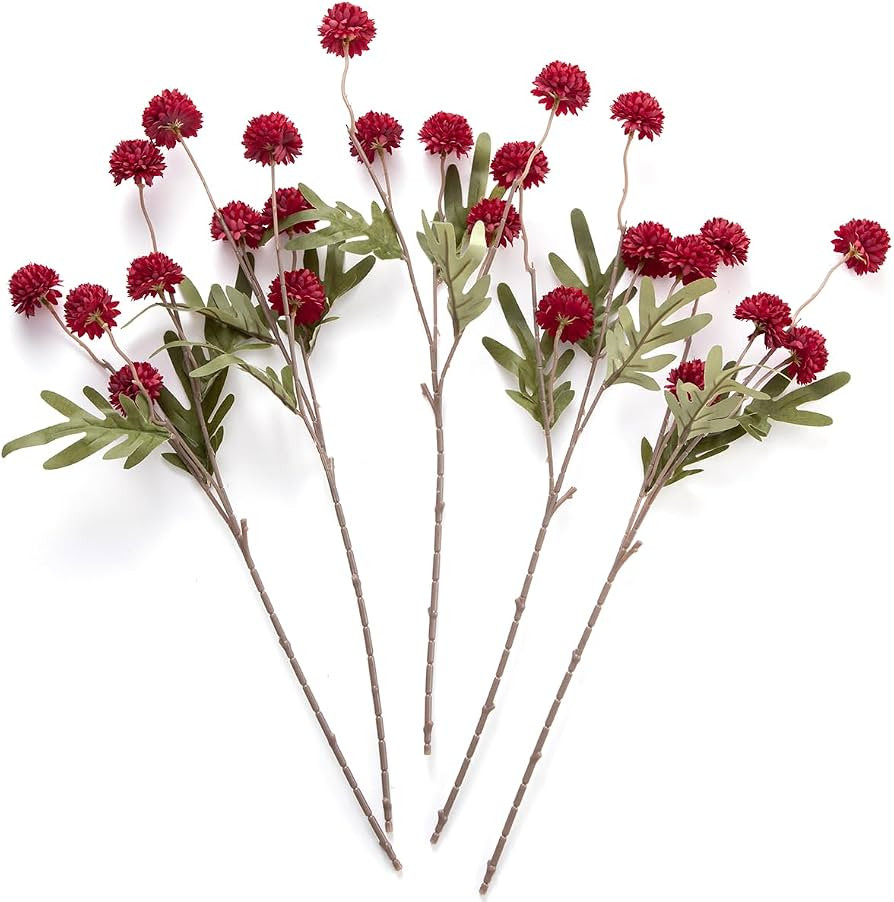 Laelfe Artificial Kiku Flower Wind Red- 5 Pcs Fake Pompon Mums Silk Small Chrysanthemum Faux Ball... | Amazon (US)