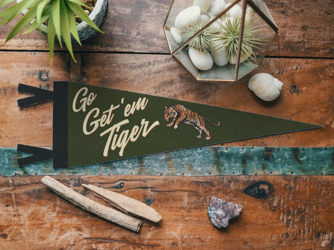 Go Get 'em Tiger Felt Pennant Vintage Motivational Banner, Inspirational Kids Room Decor, Office ... | Etsy (US)