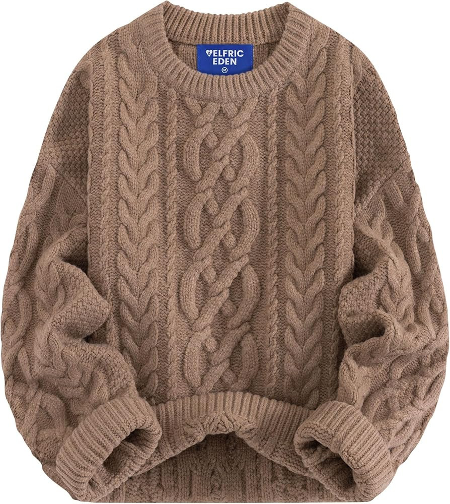 Aelfric Eden Sweaters for Women Oversized Chunky Cable Knit Crew Neck Solid Pullover Sweater Tren... | Amazon (US)