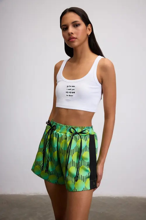 Je Te Veux Jett Polka Dot Elastic Wasited Shorts With Bow Details in Green at Nordstrom, Size Small | Nordstrom