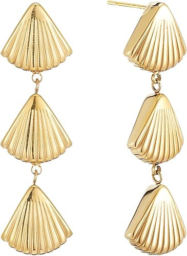 Gold Seashell Earrings for Women, 18K Gold Plated Starfish Sea Shell Stud Earring Trendy Summer O... | Amazon (US)