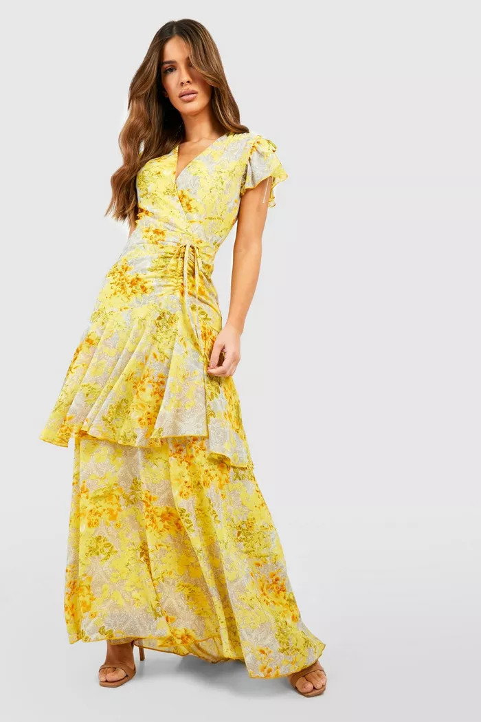 Floral Print Ruched Detail Maxi Dress | boohoo (US & Canada)