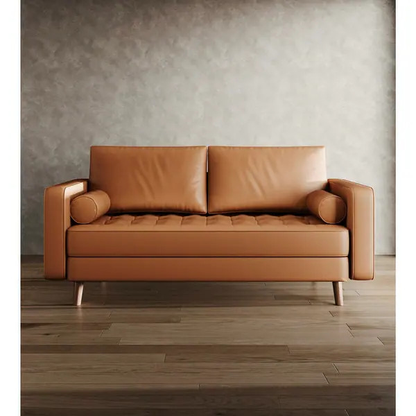 59" Mid-Century Square Arm Leather Loveseat - Bed Bath & Beyond - 35517578 | Bed Bath & Beyond