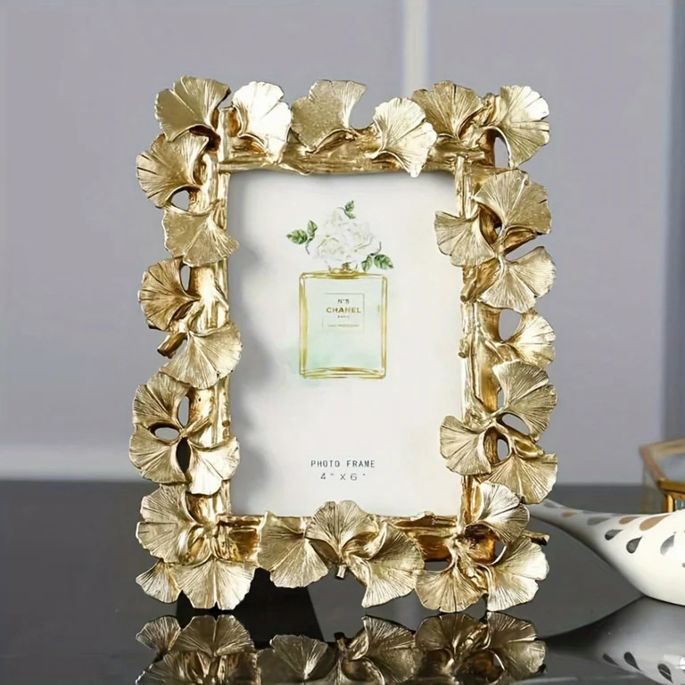 1pc Golden 4''x6'' Vintage Picture Frame Golden High Definition Glass Palm Leaves/ Ginkgo Leaves ... | Walmart (US)
