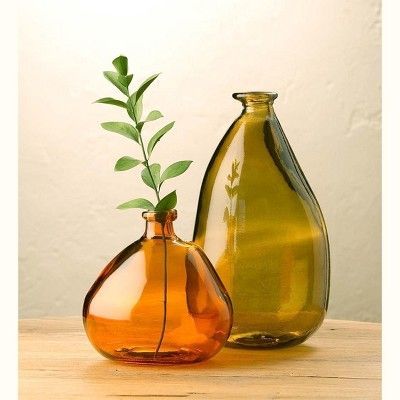Recycled Glass Balloon Vases, Set Of 2, Brown/Amber - Plow & Hearth | Target