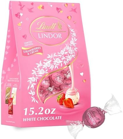 Lindt LINDOR Strawberries and Cream White Chocolate Candy Truffles, Valentine's Day White Chocola... | Amazon (US)