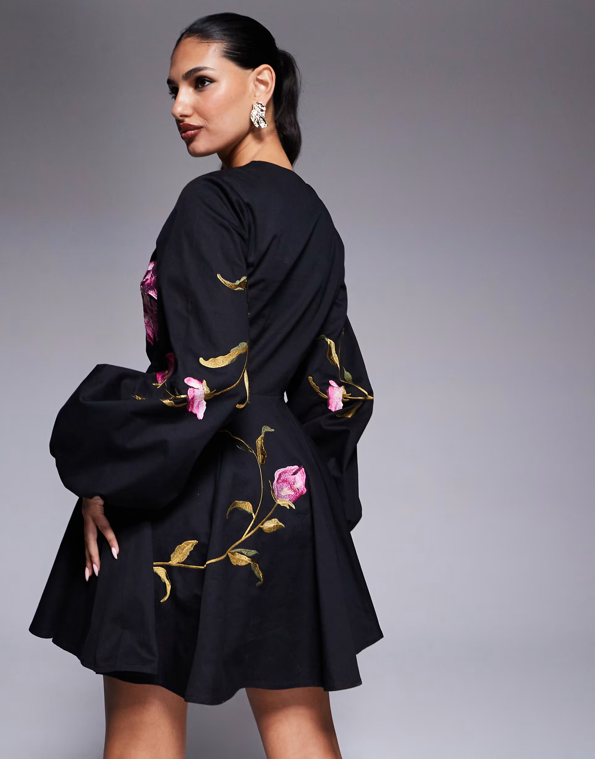 ASOS DESIGN cut out mini dress with floral embroidery in black | ASOS | ASOS (Global)