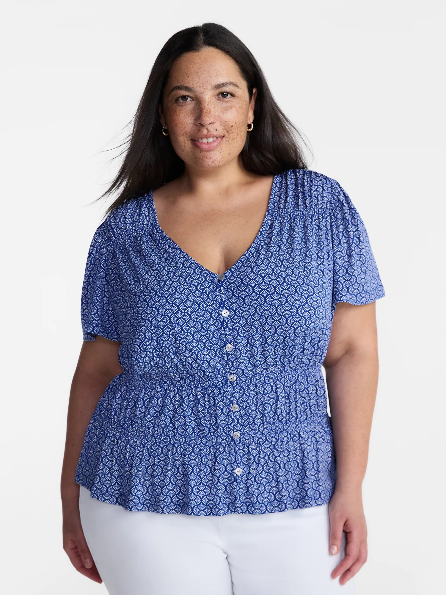 Terra & Sky Women\u2019s Plus Femme Smocked Top, Sizes 0X-5X - Walmart.com | Walmart (US)