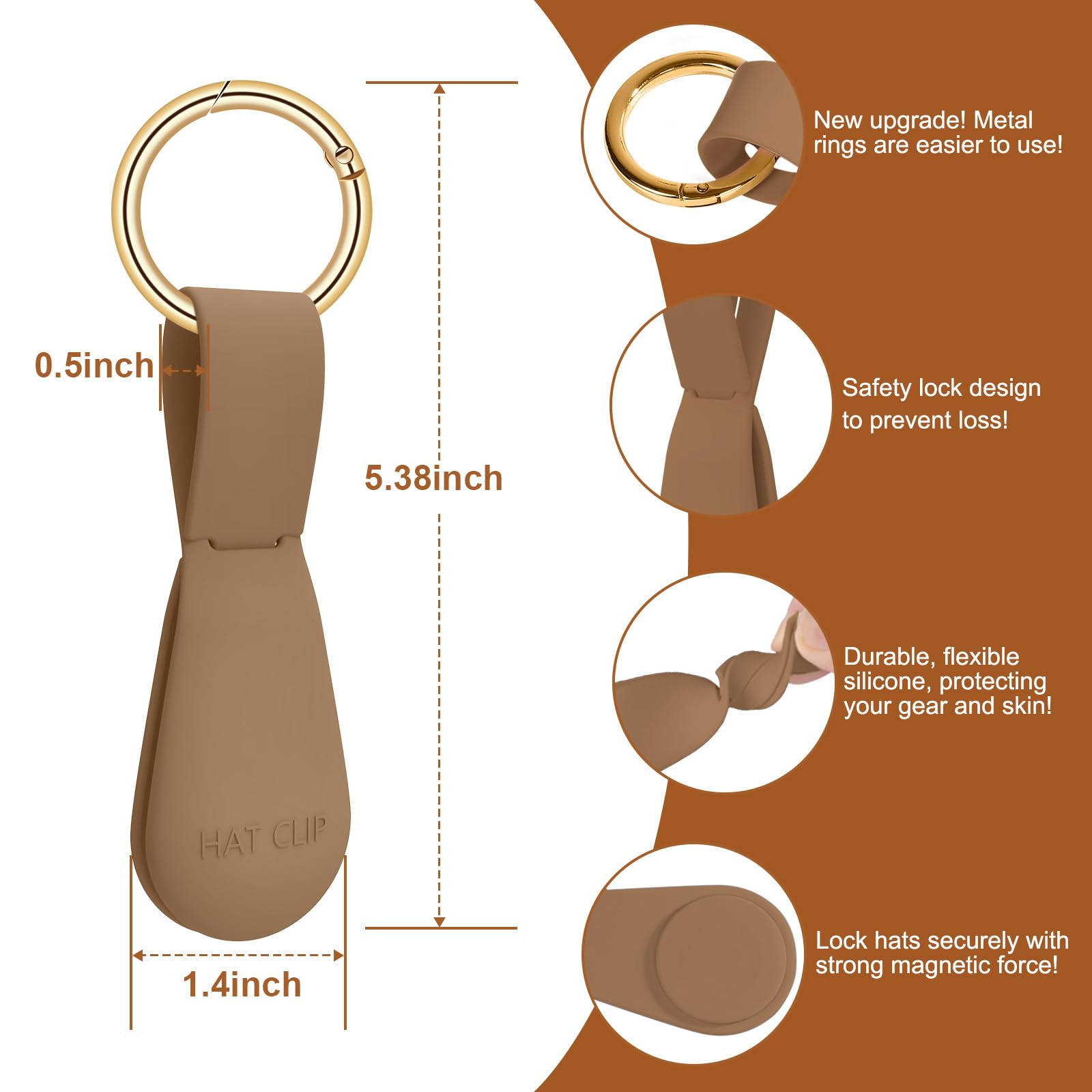 Magnetic Hat Clip for Travel on Bag, Brown Silicone Hat Clip Magnet Hat Holder Hat Hook for Bag T... | Amazon (US)