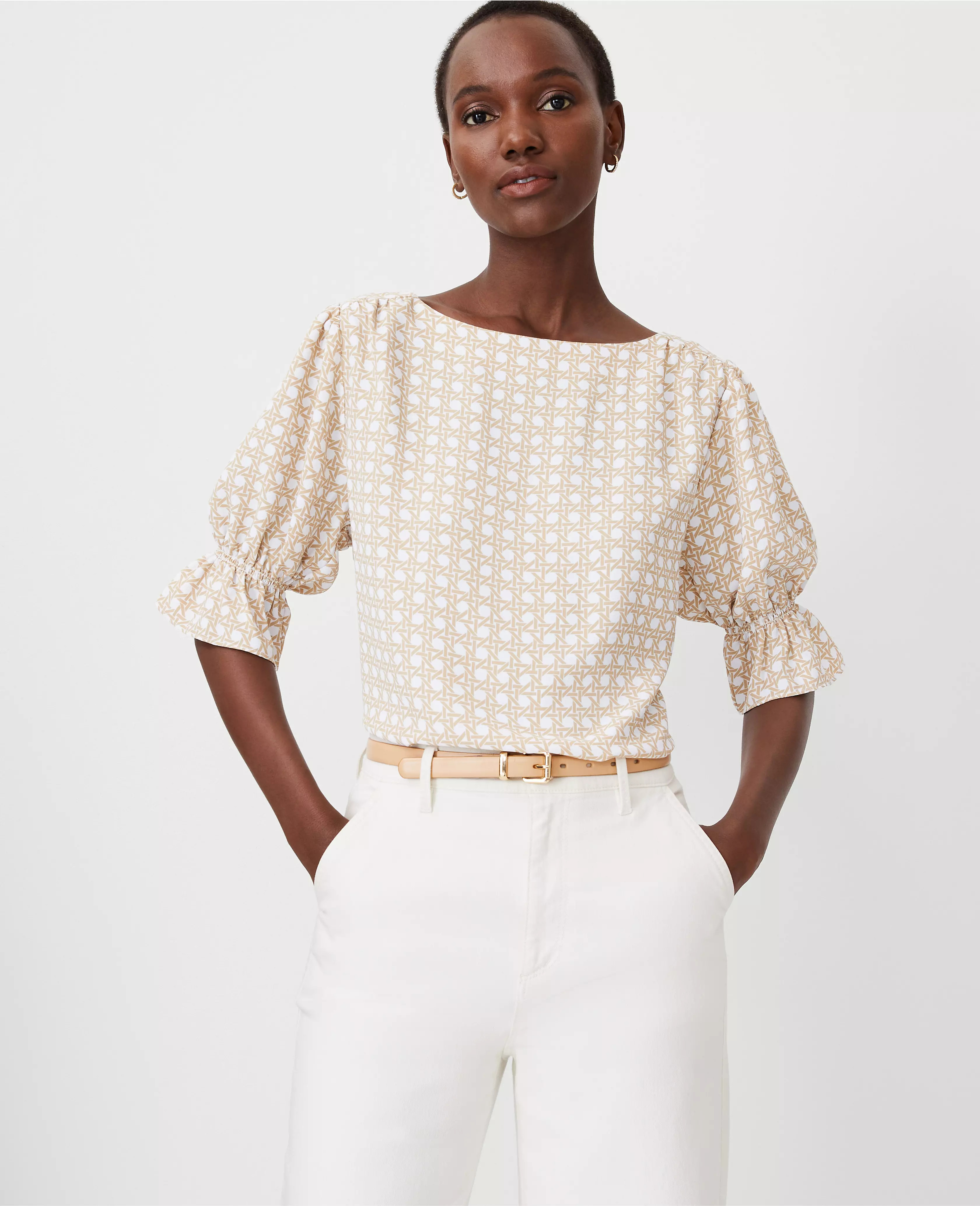 Ruffle Mixed Media Puff Sleeve Top | Ann Taylor (US)