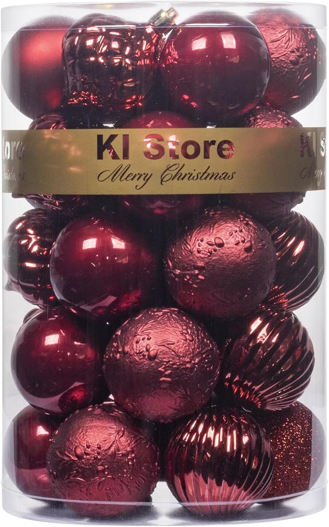 KI Store Burgundy Christmas Balls 34pcs 2.36-Inch Christmas Tree Decoration Ornaments for Xmas Tr... | Amazon (US)
