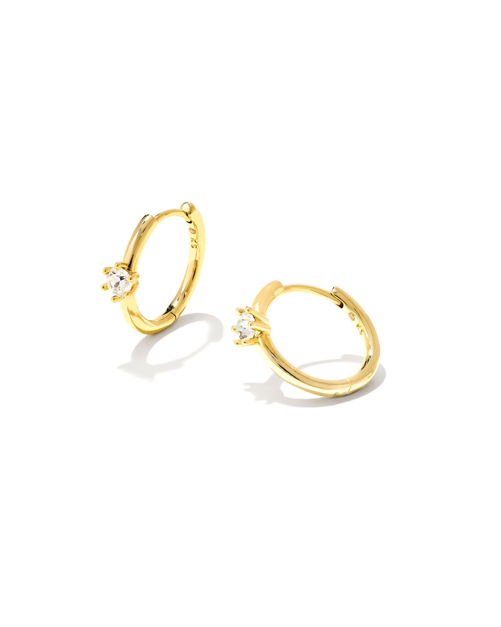 Jackie Gold Huggie Earrings in White Crystal | Kendra Scott