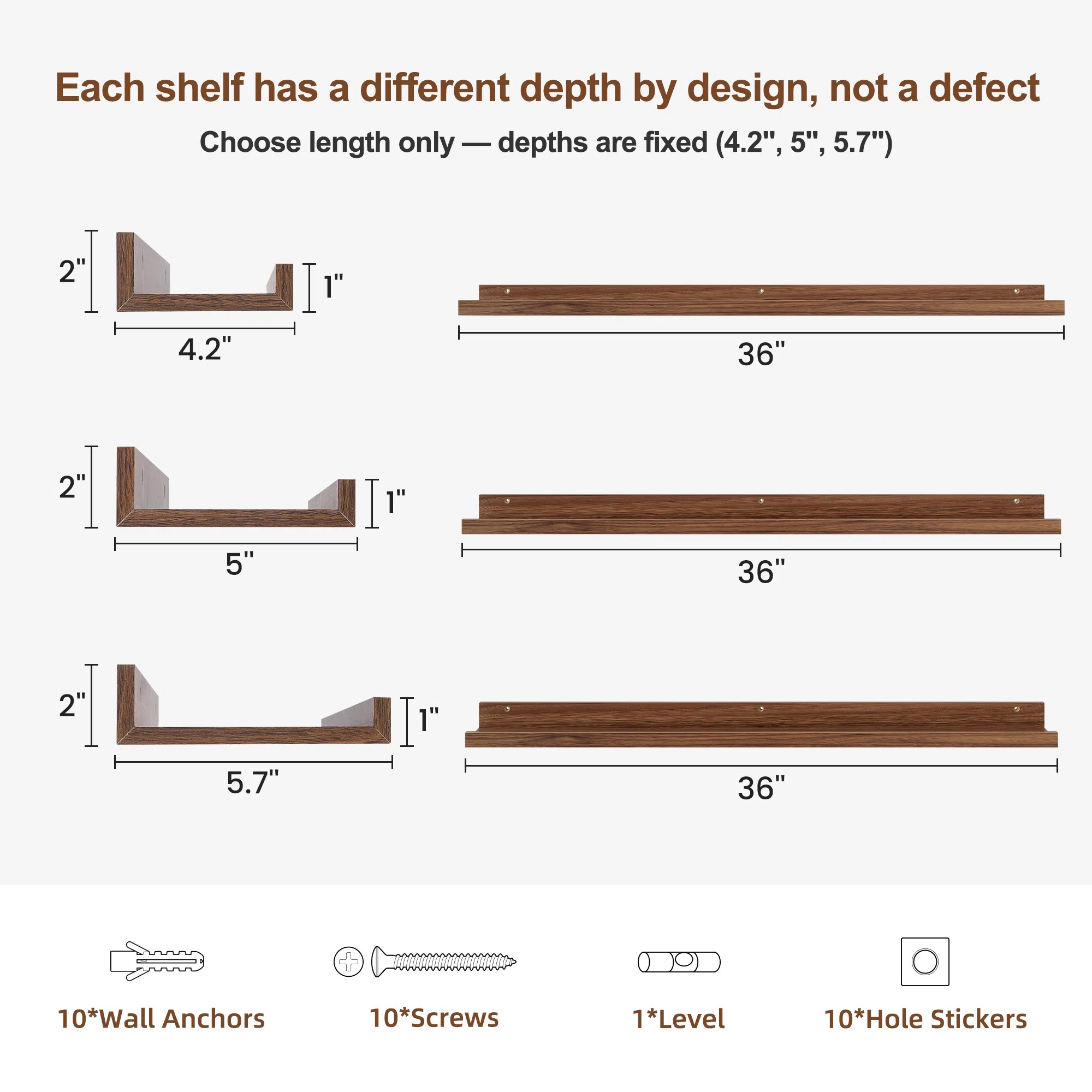 Wall-Mounted Floating Shelves for Bedroom, Living Room (Set of 3) | Wayfair North America