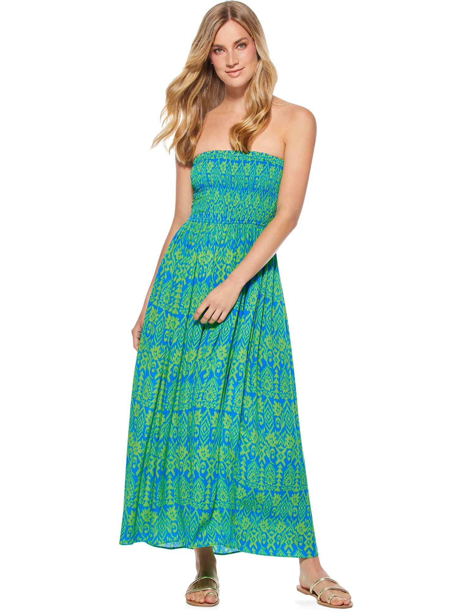 Scoop Women’s Smock Top Strapless Printed Maxi Dress | Walmart (US)