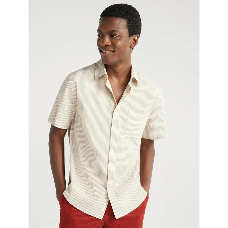 Free Assembly Men's Cotton Seersucker Shirt with Short Sleeves, Sizes XS-3XL - Walmart.com | Walmart (US)