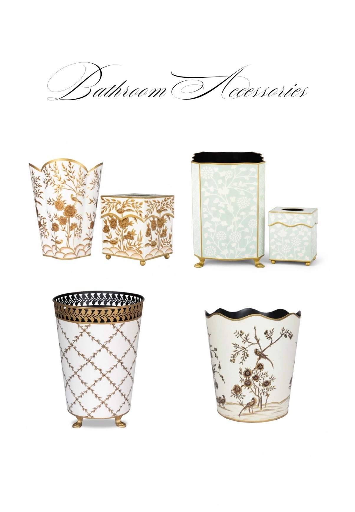 Chic bathroom accessories, tissue box cover, wastebaskets waste bin chinoiserie