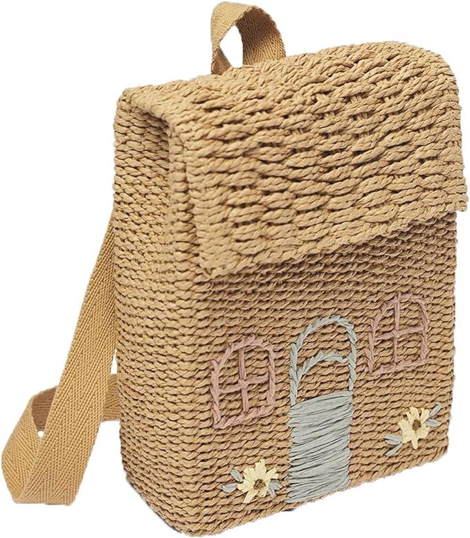 CEMDER Kids Handbag Backpack Girls Straw Woven Funny Bag Student School Cute Little House Mini Ba... | Amazon (US)