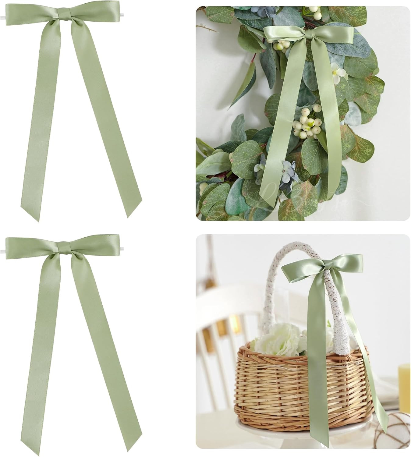 50 PCs Sage Green Bow Decor 5.5'' Satin Bows with Long Tail, Twist Tie Bows for Craft, Packaging ... | Amazon (US)