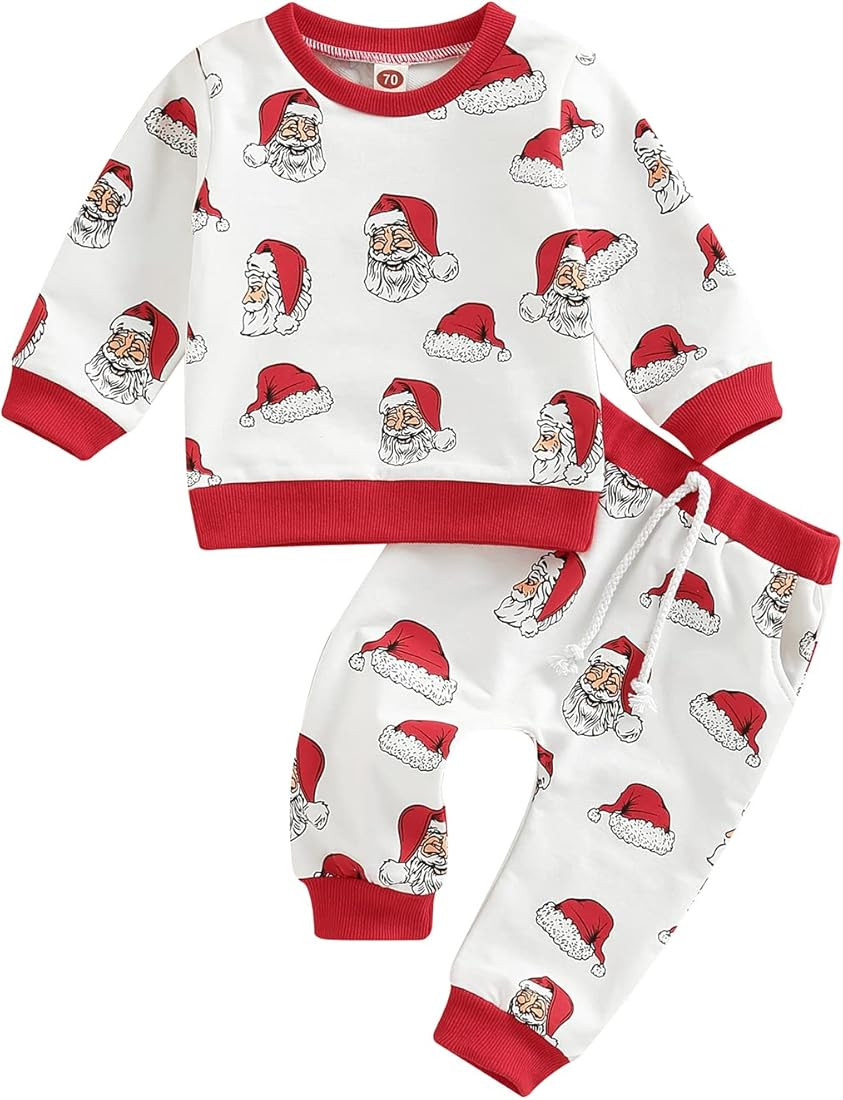 Toddler Baby Boys Girls Christmas Outfits Santa Claus Long Sleeve Crewneck Sweatshirt Tops Casual Pa | Amazon (US)