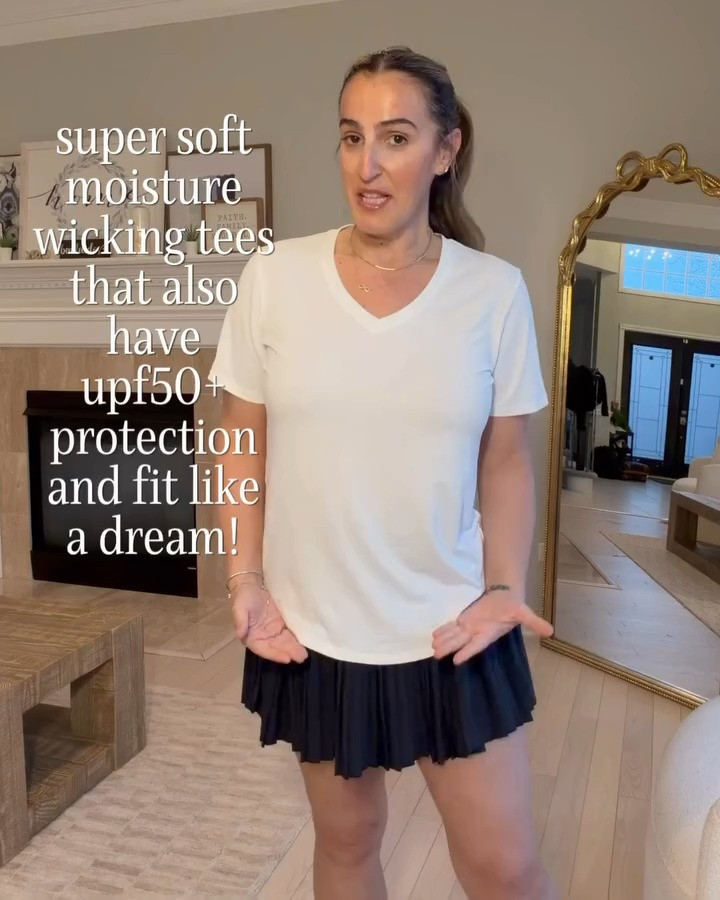 Wearing a medium in all. I have in multiple colors to carry me through all those outdoor games. Great every day basic tee. Great for golfing, pickle ball, you name it!

#basictee #vneck #spfshirt  

 #LTKmomlife #LTKActive #LTKTravel