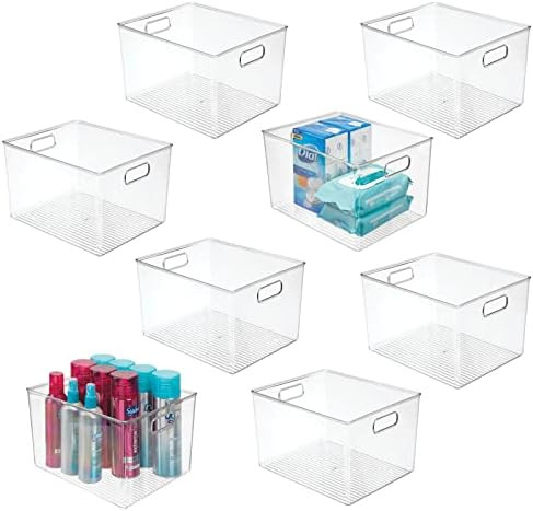 mDesign Large Modern Stackable Plastic Storage Organizer Bin Basket with Handle for Bathroom Vani... | Amazon (US)
