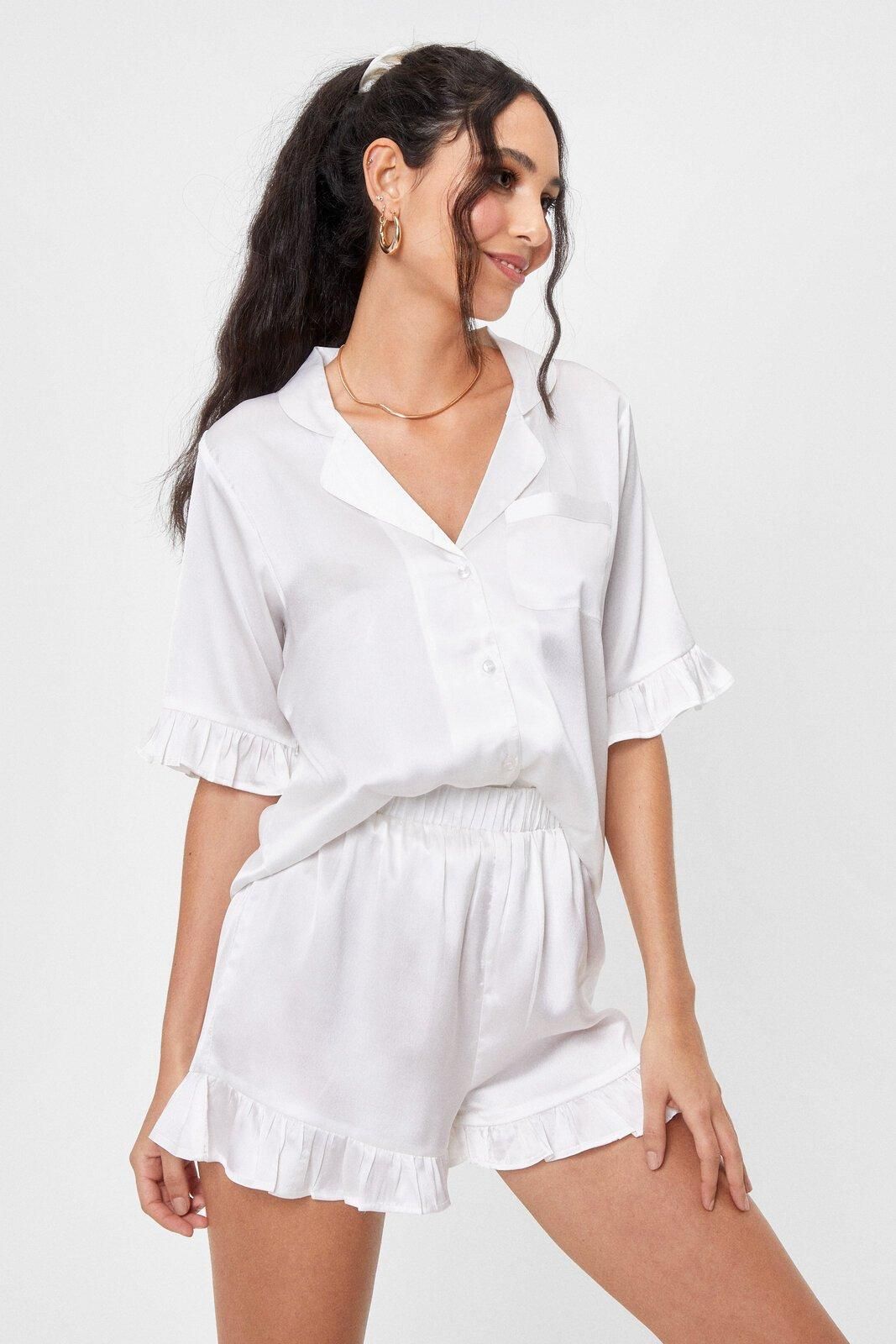 Slumber Party Satin Ruffle Pyjama Set | NastyGal (AU)